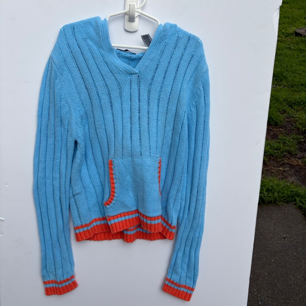 Christie Brooks Kids Blue Knit Hoodie Sweater Orange Trim Size M 10-12 Australia